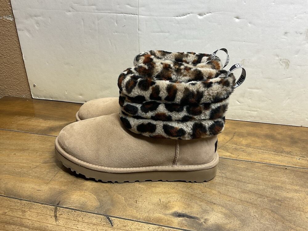 UGG Womens Size 8 Fluff Mini Leopard Print Ankle Boots 1105358 EU 39